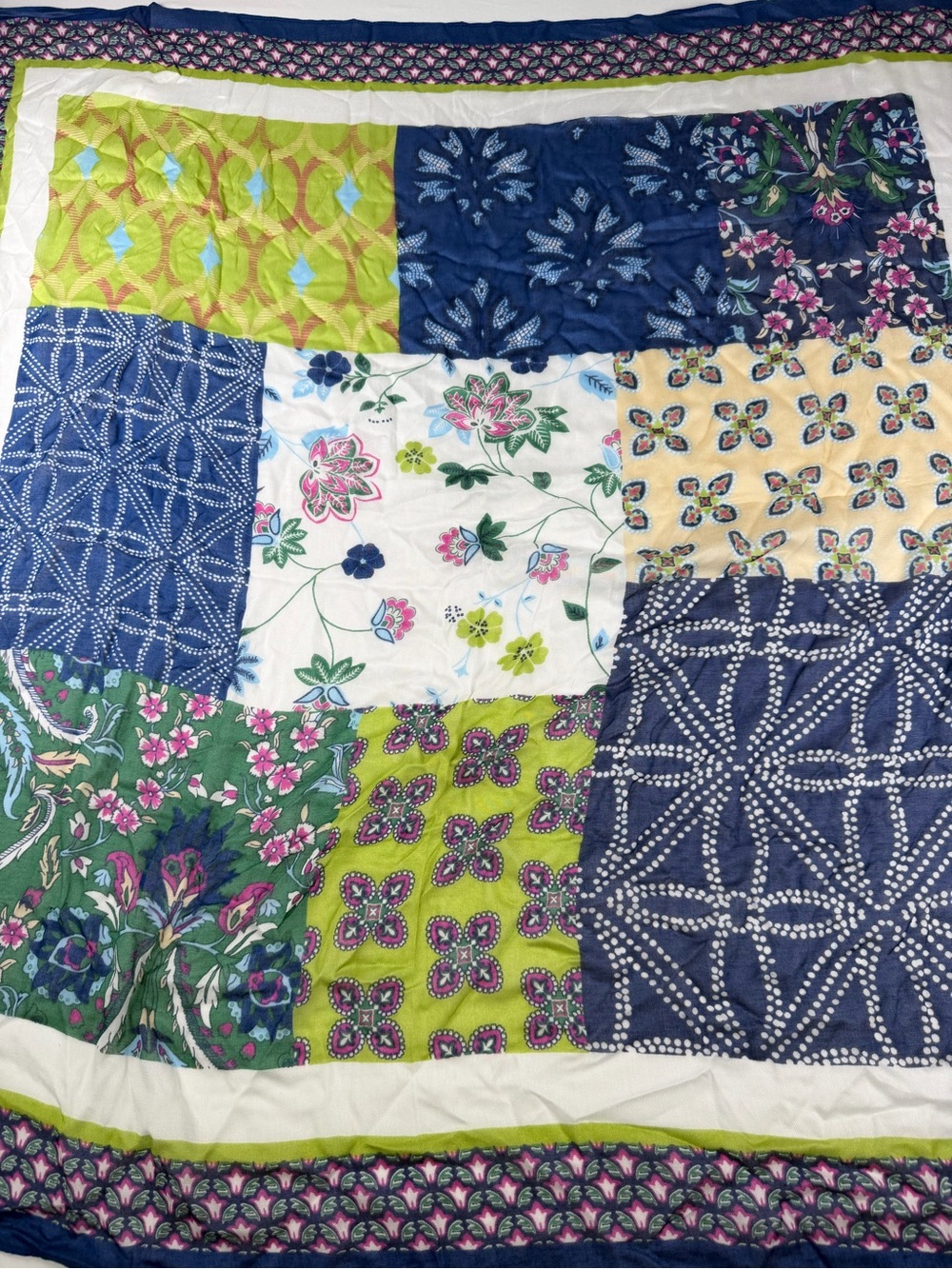 J. Jill Multicolor Patchwork Colorful Blues & Greens Scarf approx 38 x 38